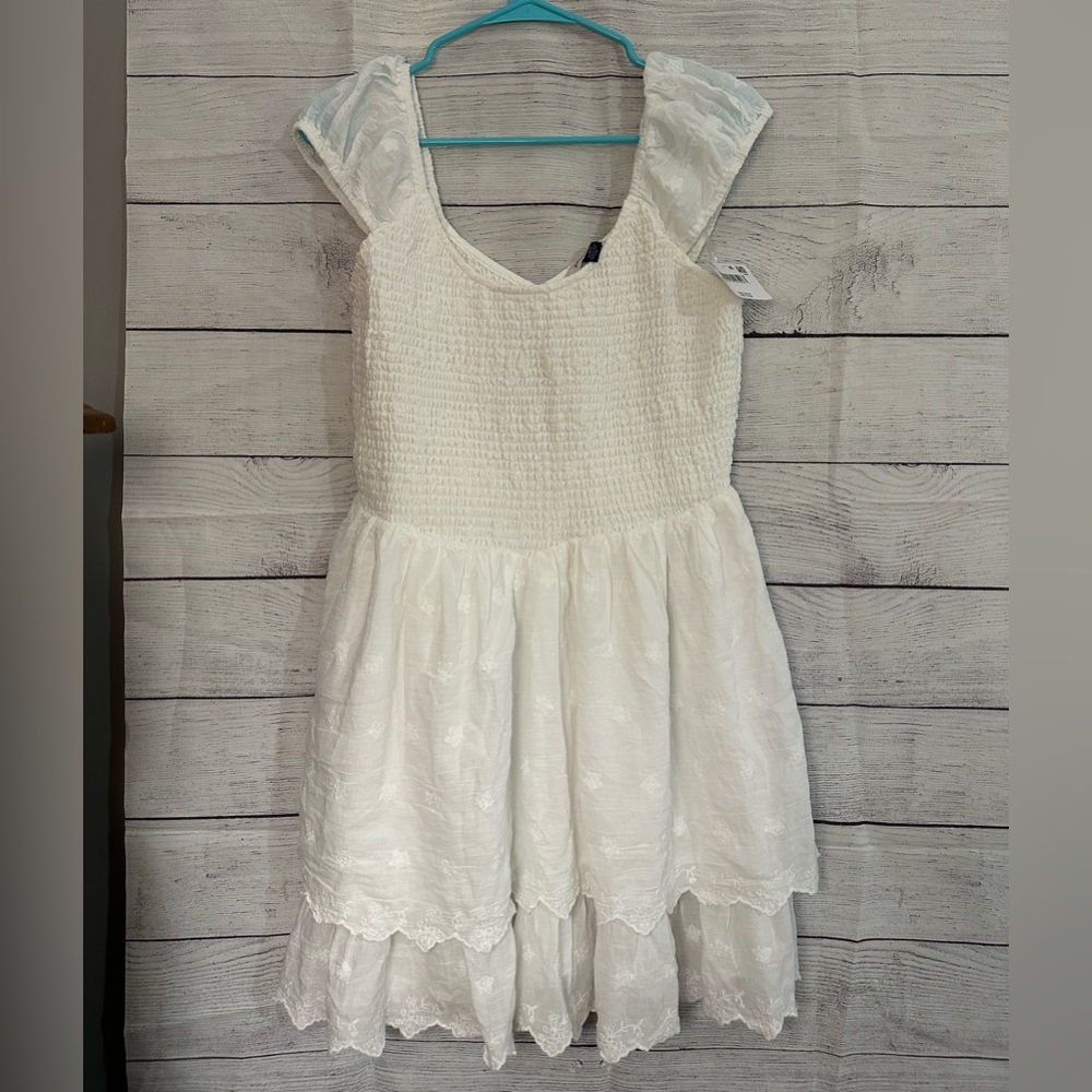 American Eagle smocked puff sleeve white dress
